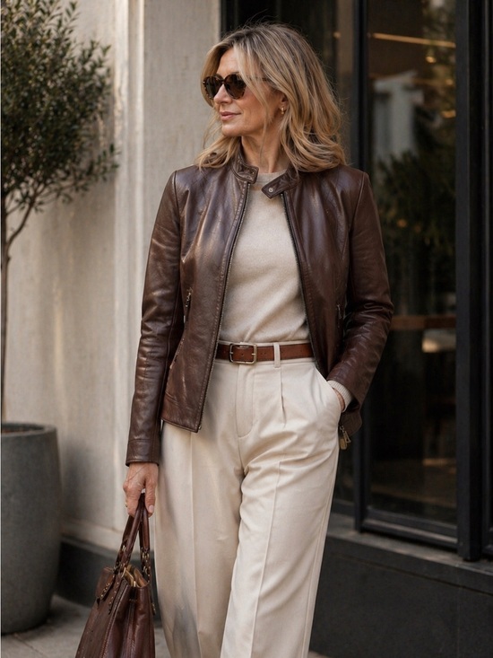 Biella Maria Luisa B. Jackets & Blazers - Italian Brown Leather Jacket S Genuine Leather Tailored Classic Moto